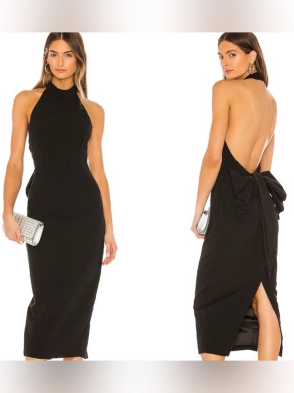 Bardot Jayden Open Back with Large Bow High Neck Halter Midi Dress